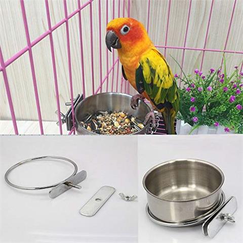 Old Tjikko Pet Feeder Water,10oz 20oz Bird Hamster Small Animal Cup with Holder,Stainless Steel Cage Coop Hook Cup for Small Animal Cage Bowl 